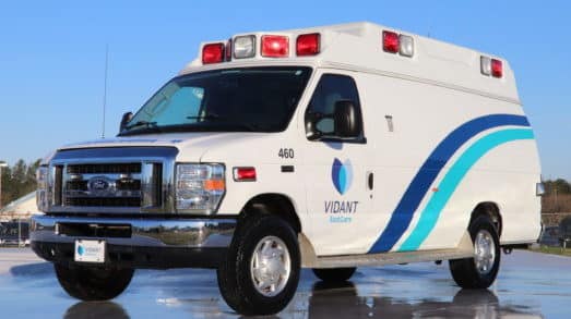 A Vidant EastCare ambulance sits parked