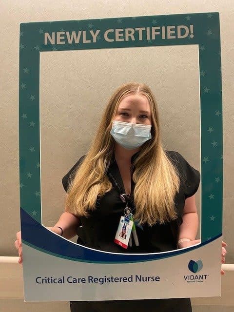 Amber Herman, BSN, RN, CCRN work in the Surgical Intensive Care Unit and received her critical care registered nurse certification
