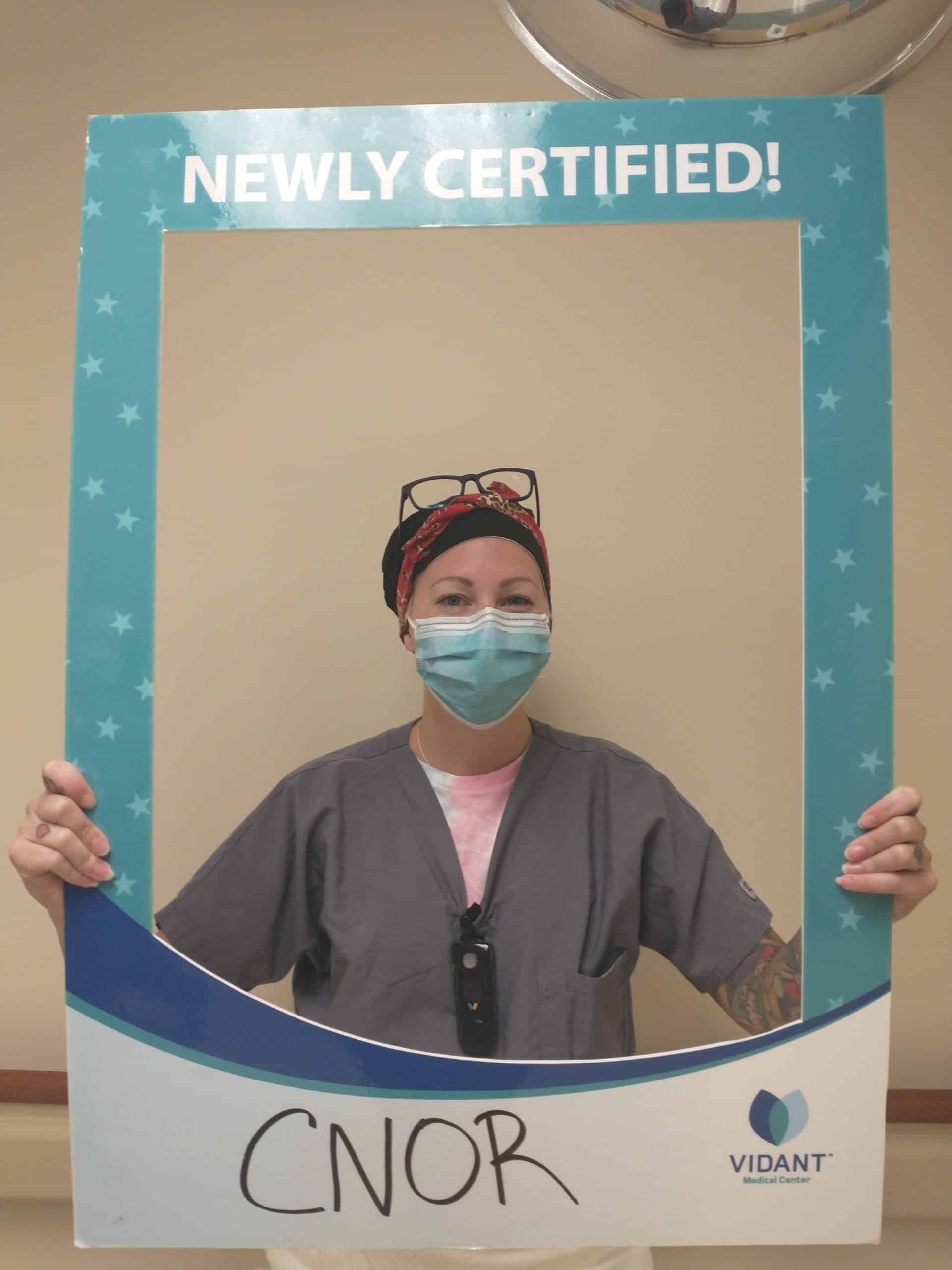 Kaitlyn Stellato, RN, CNOR works in the operating room and received her certified nurse of OR certification