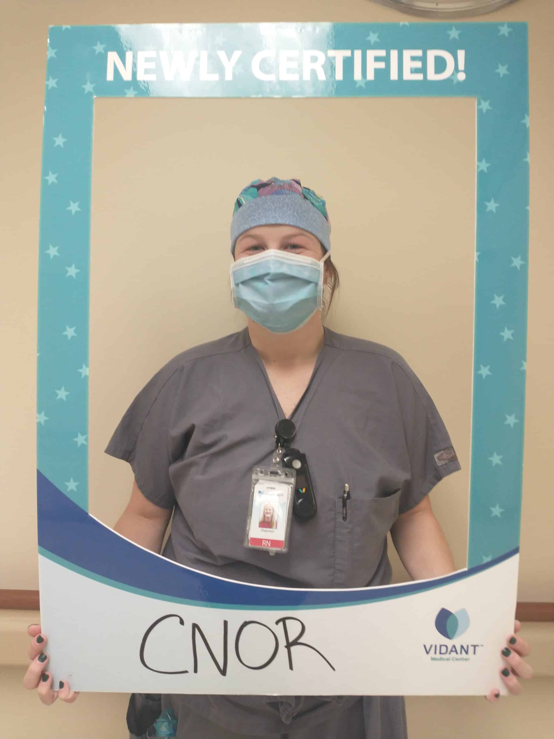 Shannon Evans, BSN, RN, CNOR works in the operating room and received her certified nurse of OR certification